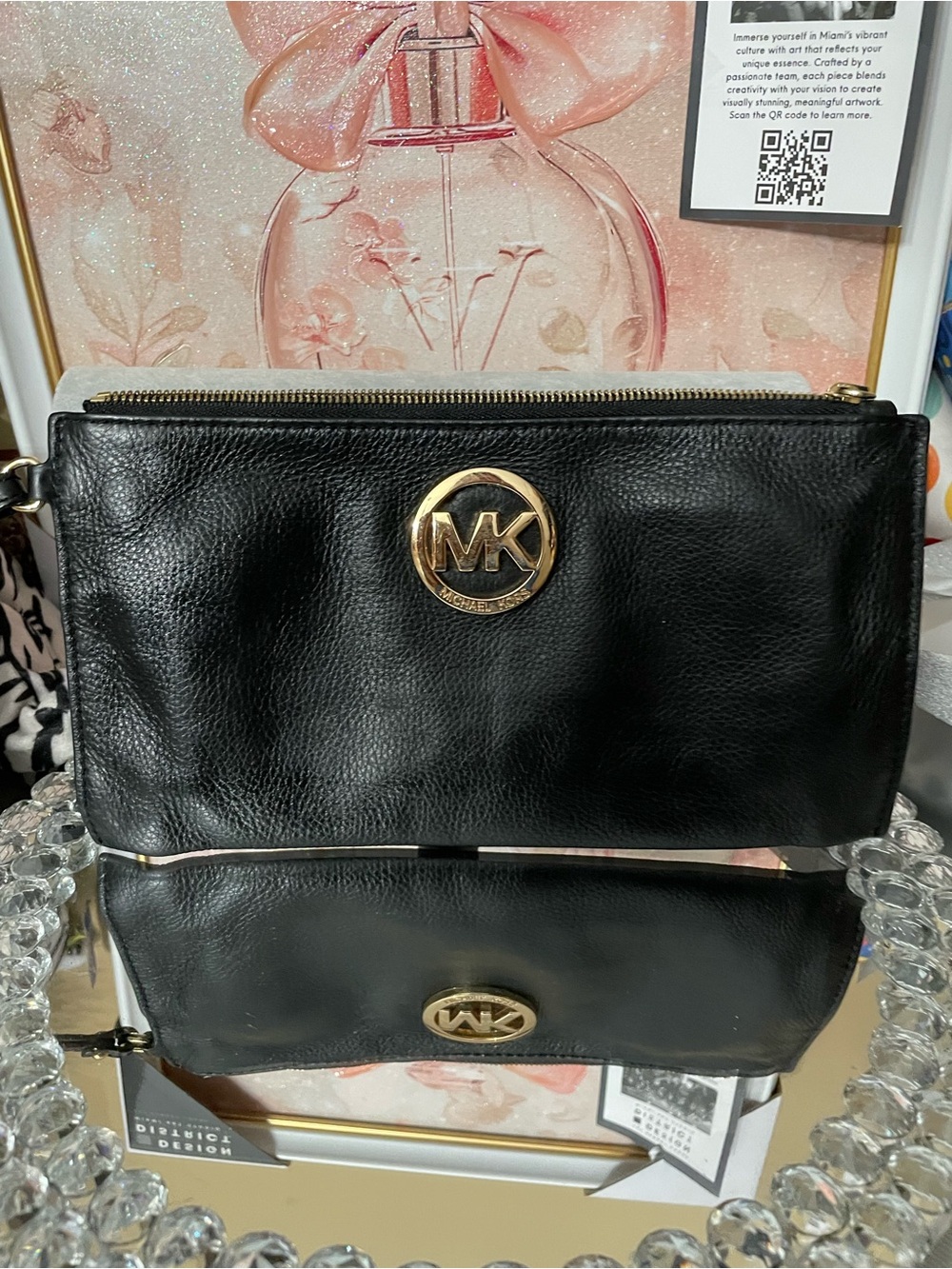 Michael Kors vintage Black Leather Wristlet clutch